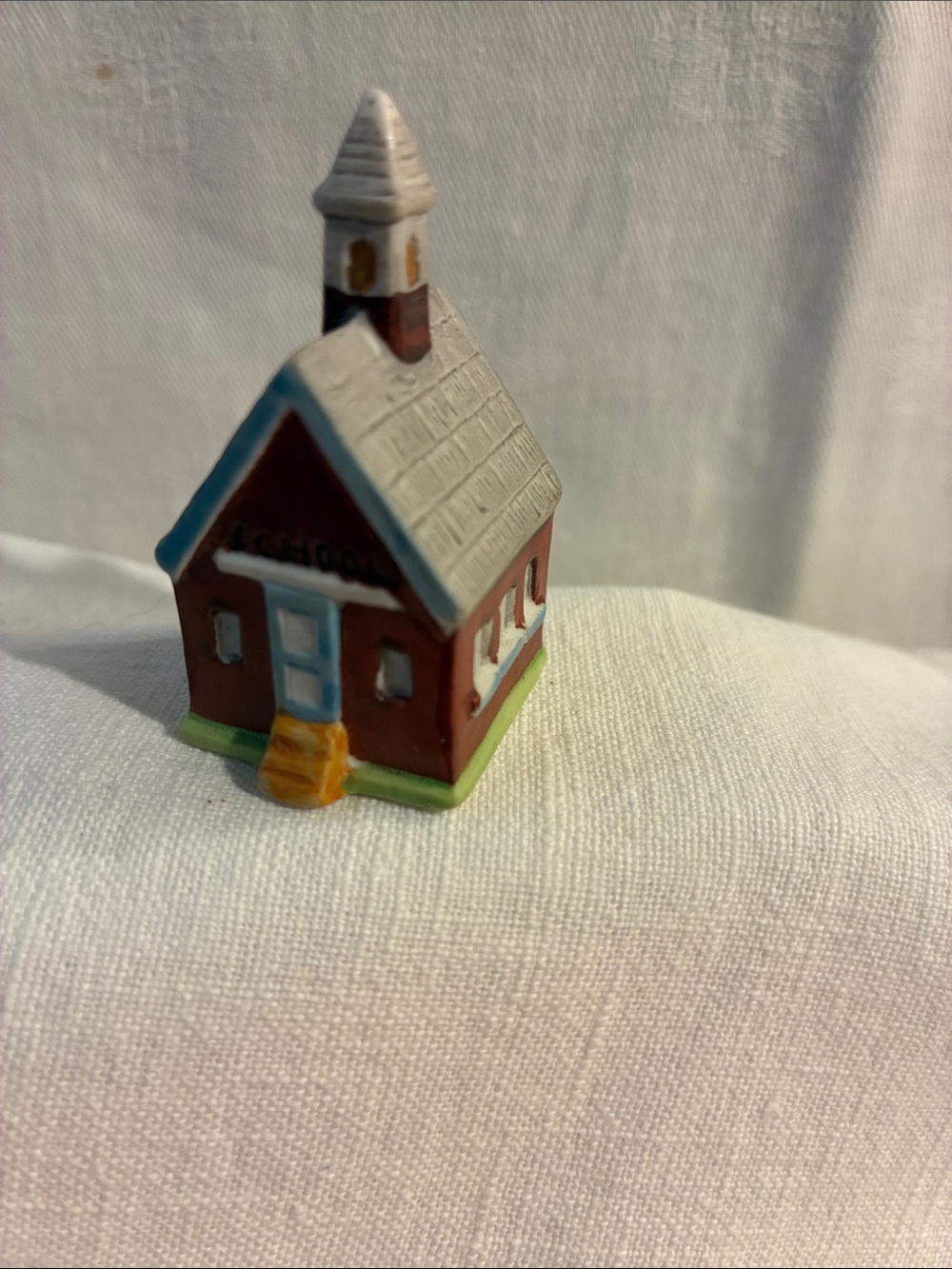 Vintage Enesco Thimble Porcelain Bisque Schoolhouse sewing